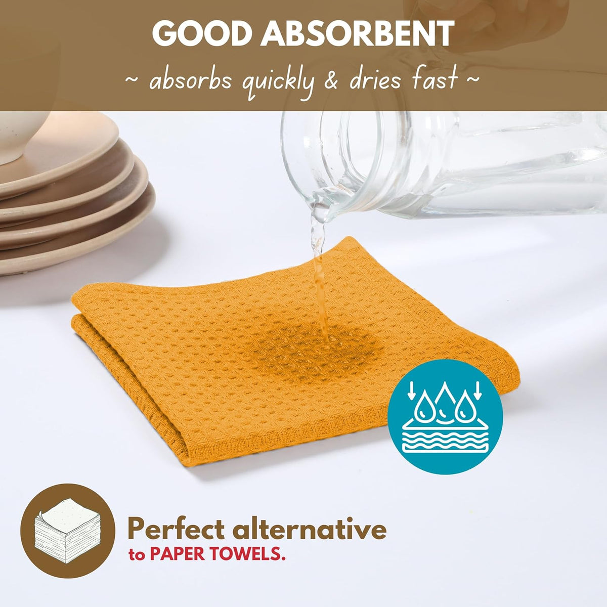 Native Fab Cotton Kitchen Towel with Hanging Loop 16x26 inches, 12-Pack, Waffle Weave Kitchen