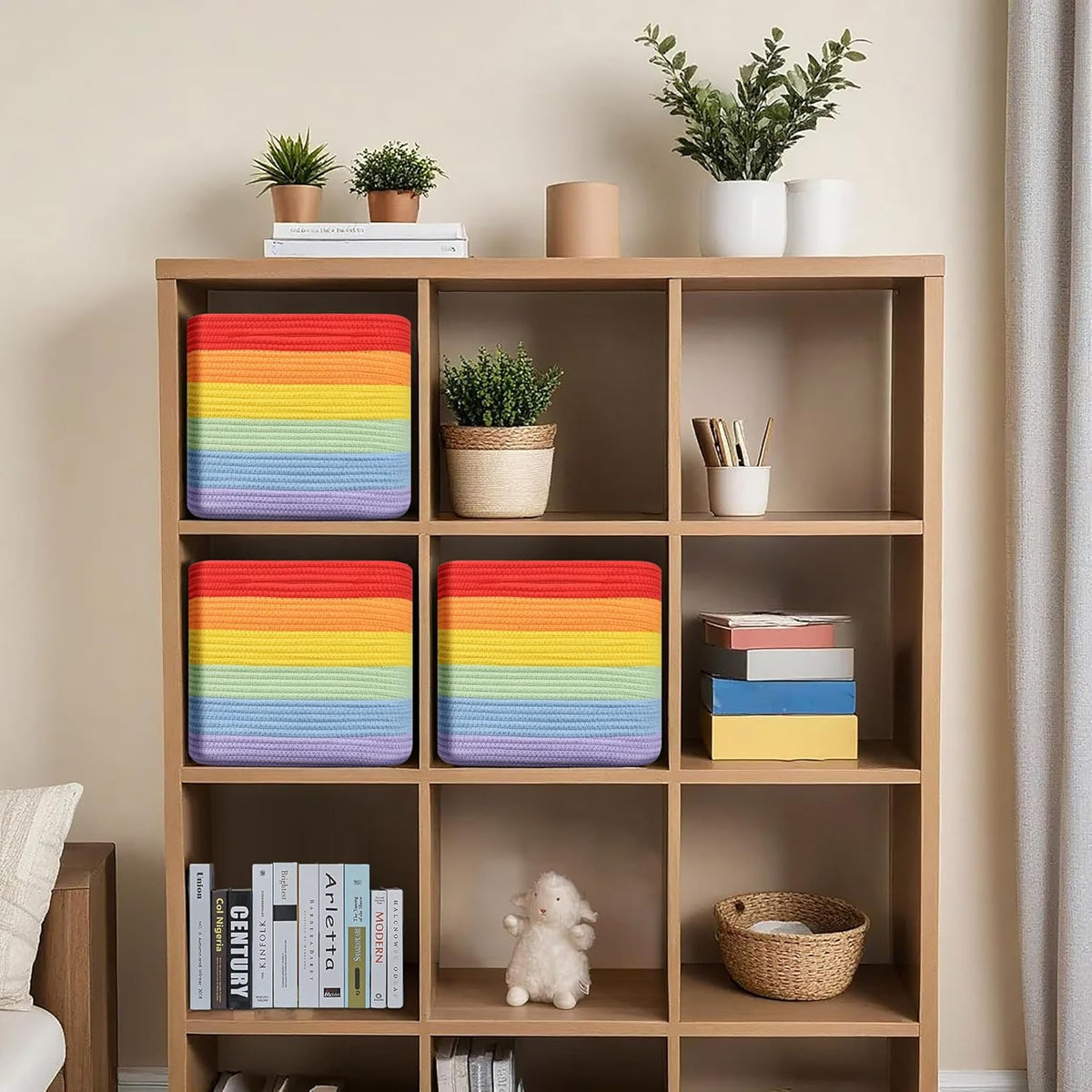 3 Pack Storage Cubes 11 Inch Cotton Rope Woven Baskets for Organizing Cube Bin Square Shelves