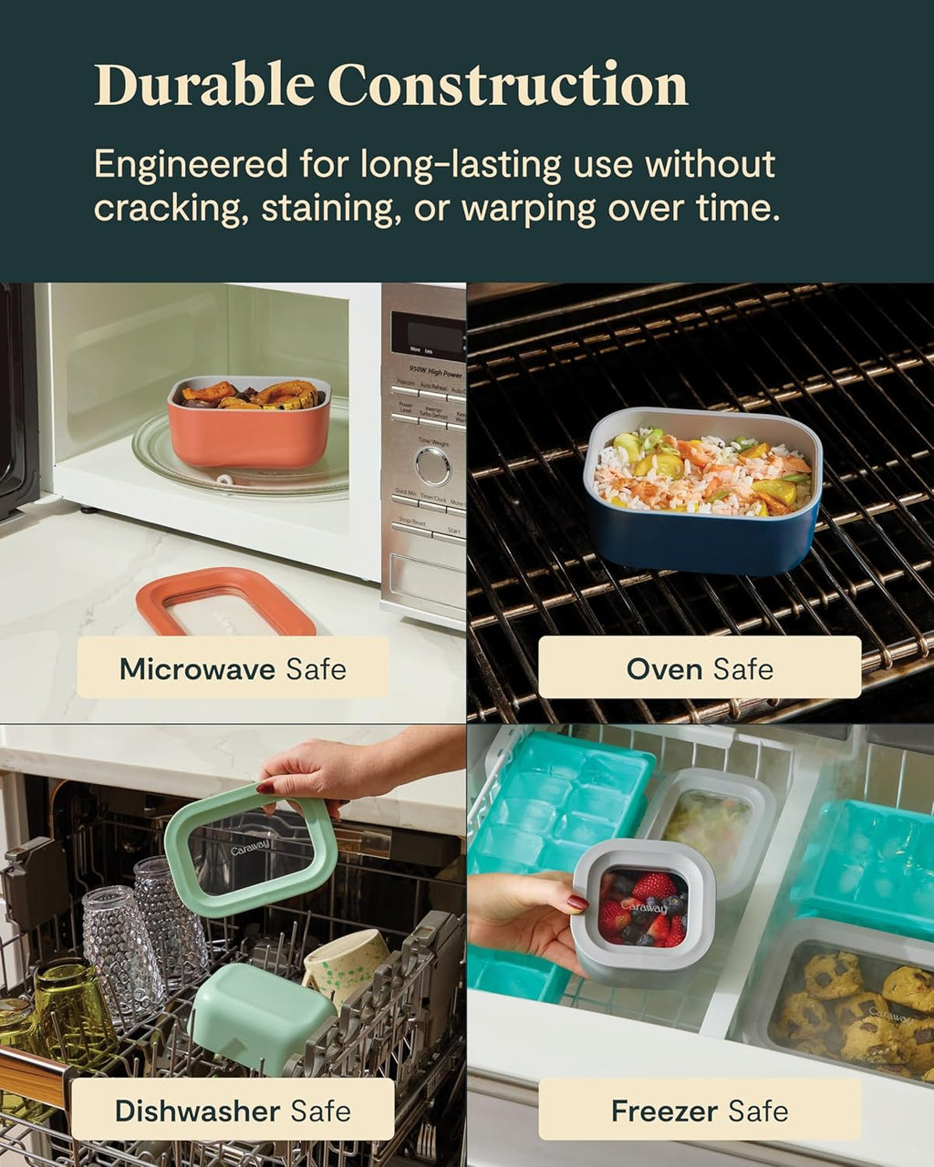 Caraway 2pc Glass Food Storage Set - 2.6 Cup Food Containers (2) - Non-Toxic Ceramic-Coated Glass
