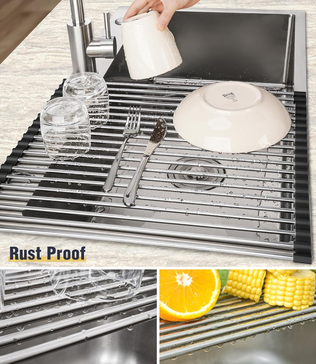 Tomorotec 21" x 15.5" Roll Up Dish Drying Rack Over Sink Drying Rack Sink Cover Kitchen Sink