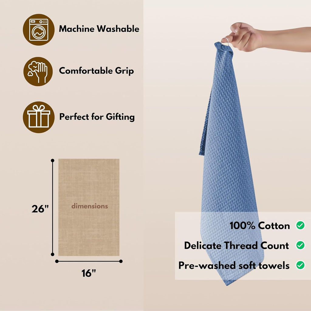 Native Fab Cotton Kitchen Towel with Hanging Loop 16x26 inches, 6-Pack, Waffle Weave Kitchen Towels