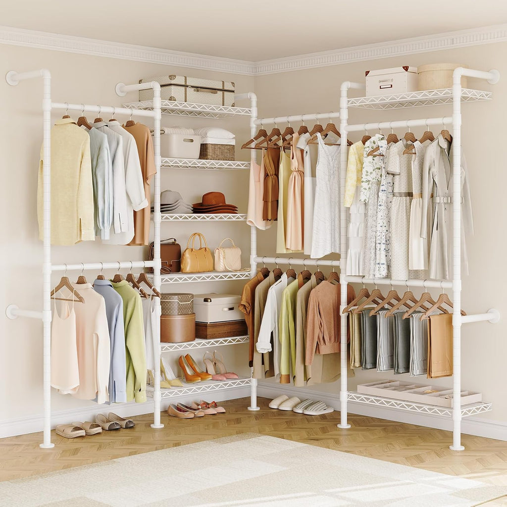 ONBRILL L4 Wall Mounted Industrial Pipe Clothing Rack, Closet Organizer System with 6 Hanging