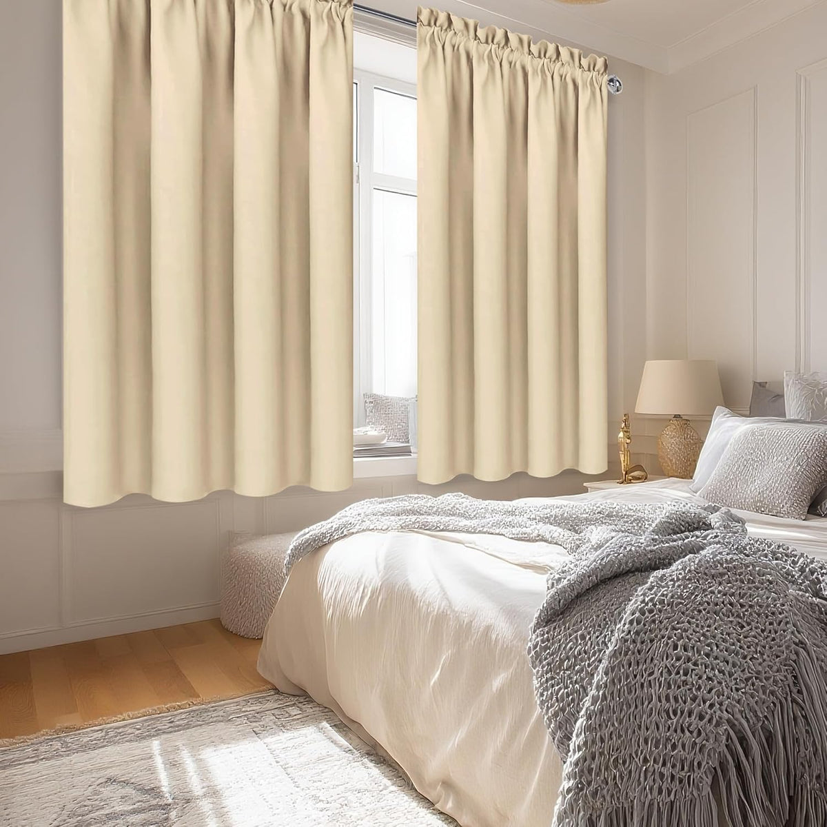 DWCN Beige Curtains for Bedroom Thermal Insulated Room Darkening Drapes for Living Room Rod Pocket