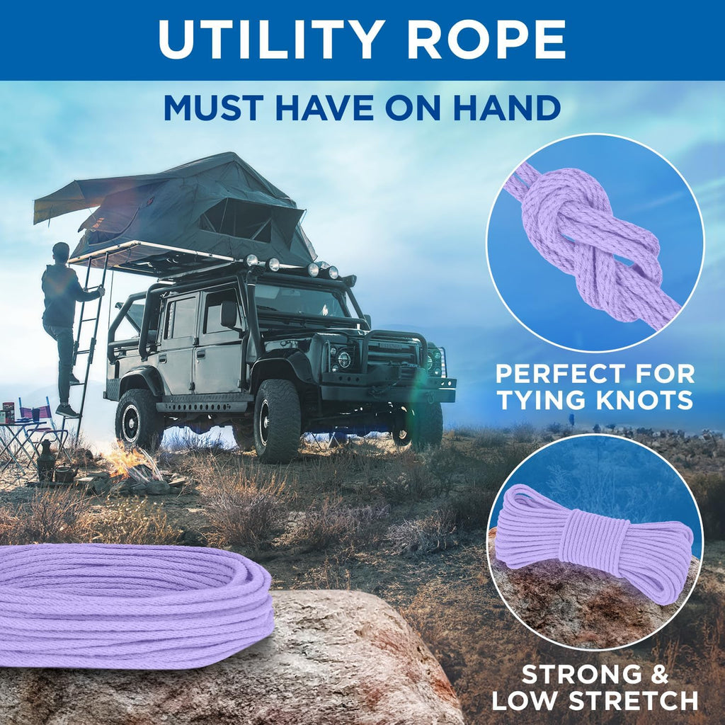 TECEUM Cotton Rope 3/16” (5 mm) – 50 FT – Strong All-Purpose Braided Rope – Natural Cotton – for