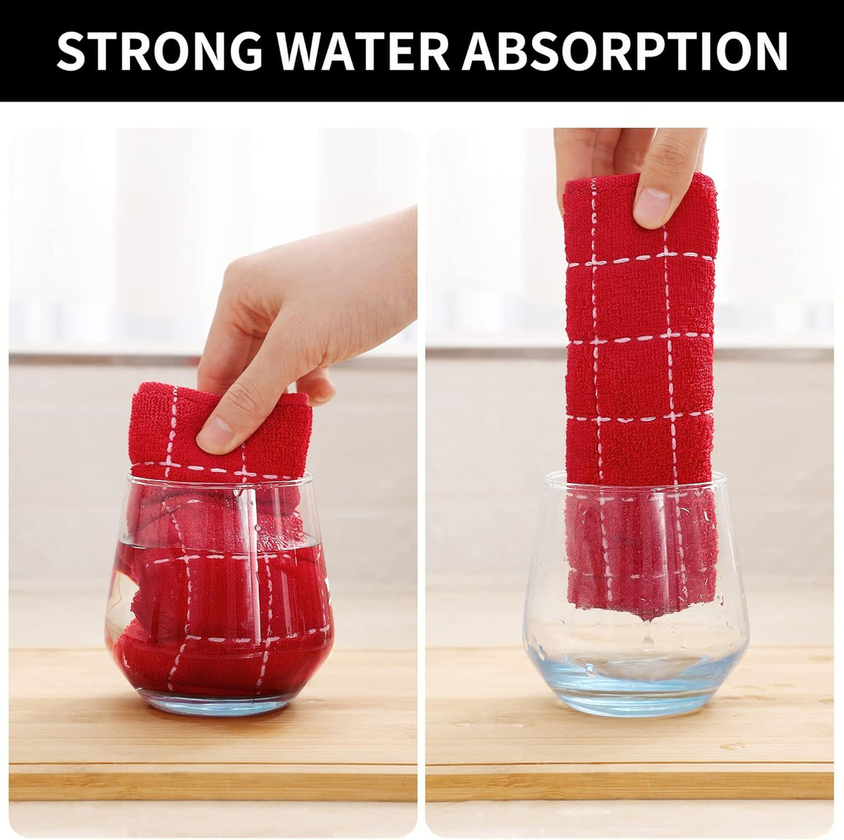 Homaxy 100% Cotton Terry Kitchen Towels(Red, 13 x 28 inches), Checkered Designed, Soft and Super