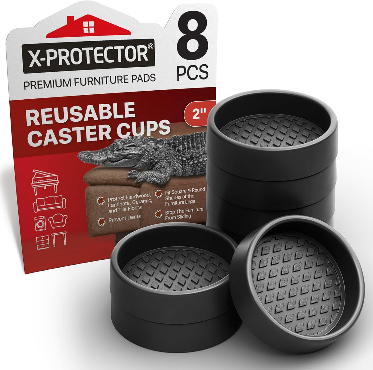 Furniture Cups X-PROTECTOR – 2" Caster Cups 8 PCS – Round Furniture Coasters – Ideal Bed Stoppers