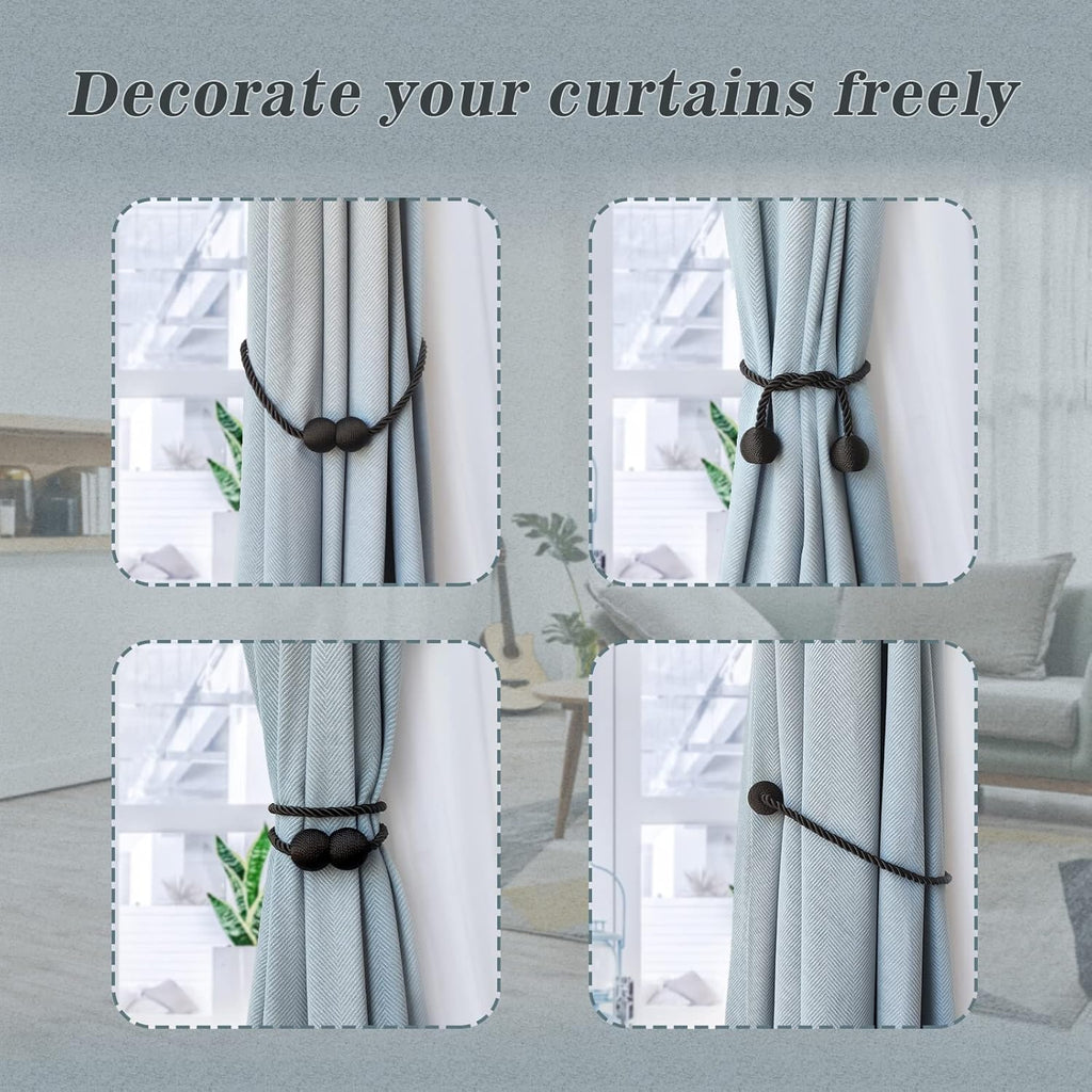 Hion Magnetic Curtain Tiebacks Black 2pcs, Curtain Tiebacks Buckles Holdbacks Holders Hooks Clip
