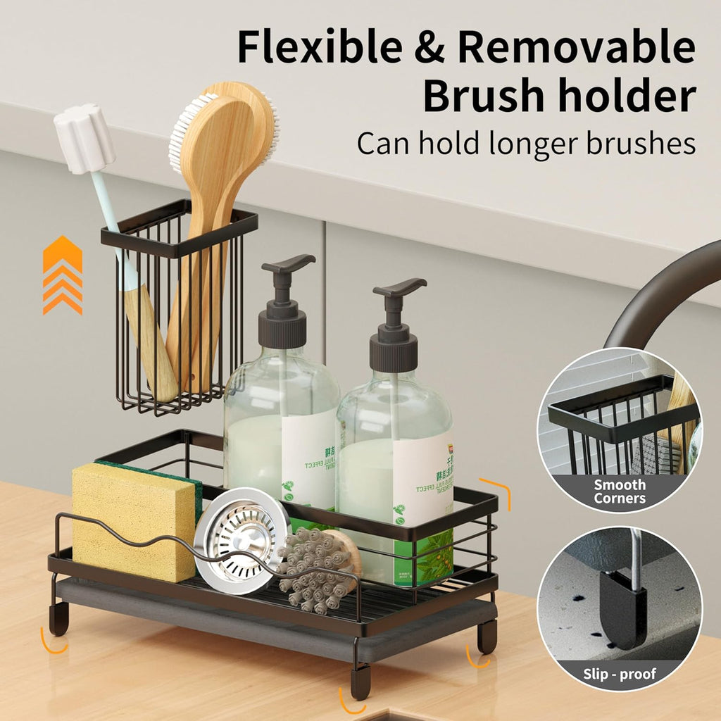 Sink Caddy, Kitchen Sink Organizer with Sponge Holder and Stone Drying Mat, Quick Drying, Stainless