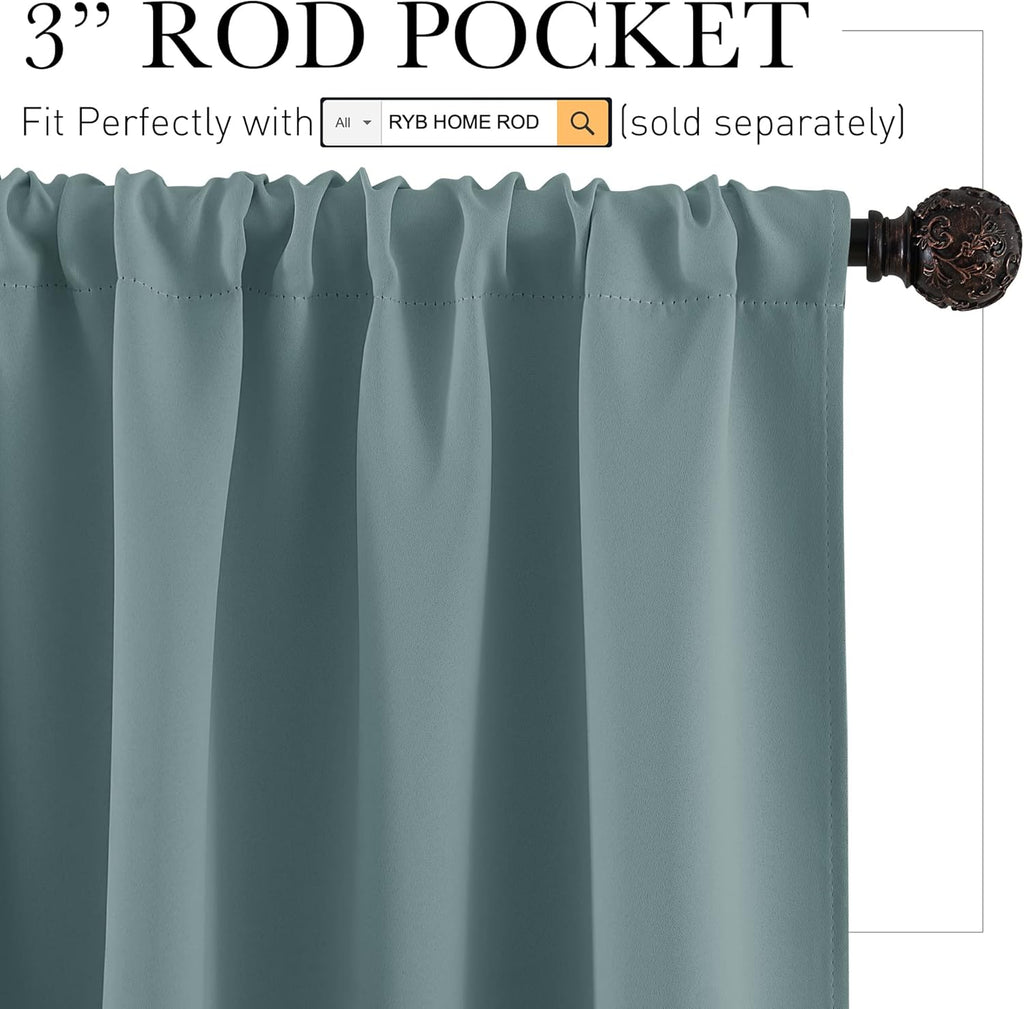 RYB HOME Small Window Blackout Curtains for Bathroom - Privacy Room Darkening Curtains Drapese Rod