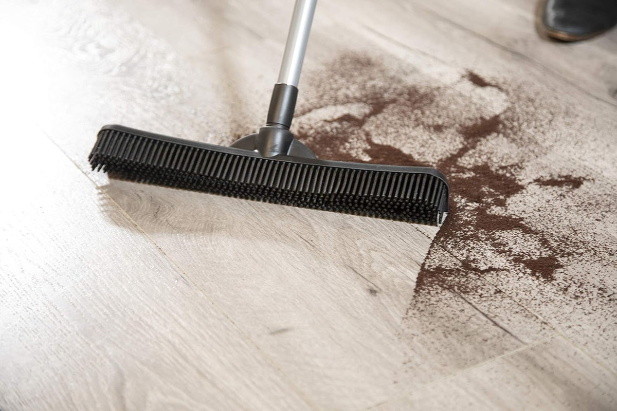 FURemover Compact Pet Hair Rubber Broom with Squeegee, with Handle That Telescopes up to 40" for