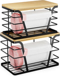 2 Pack Stackable Storage Laundry Kitchen Organizers, Wall Mount Trash Bag Holder with Bamboo Top