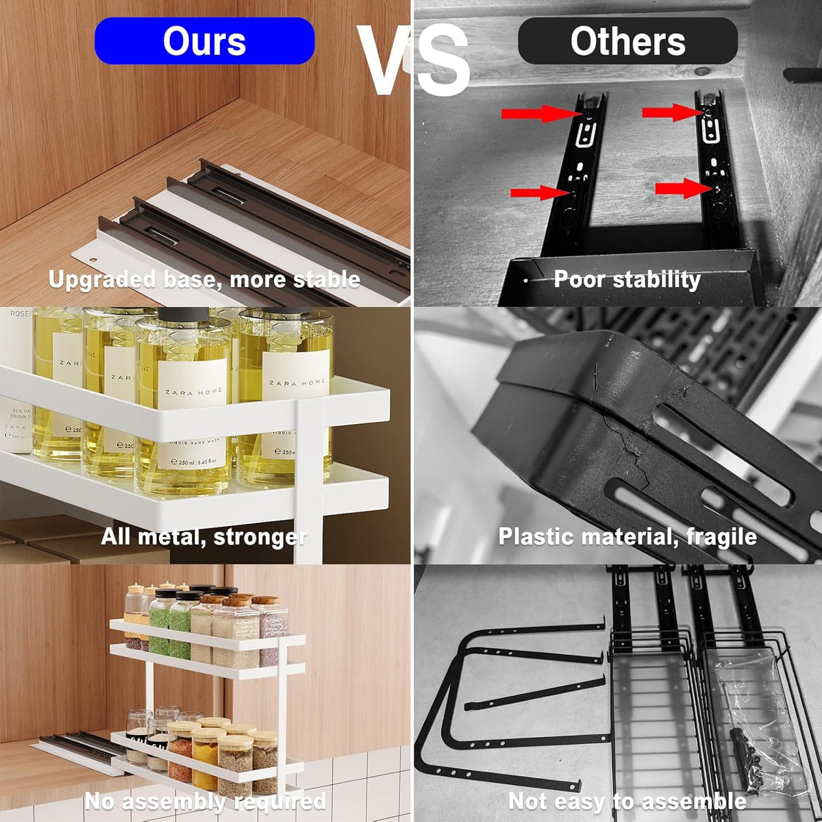 Pull Out Spice Rack Organizer for Cabinet, 2 Tier Metal Slide Out Seasoning Organizer and Storage