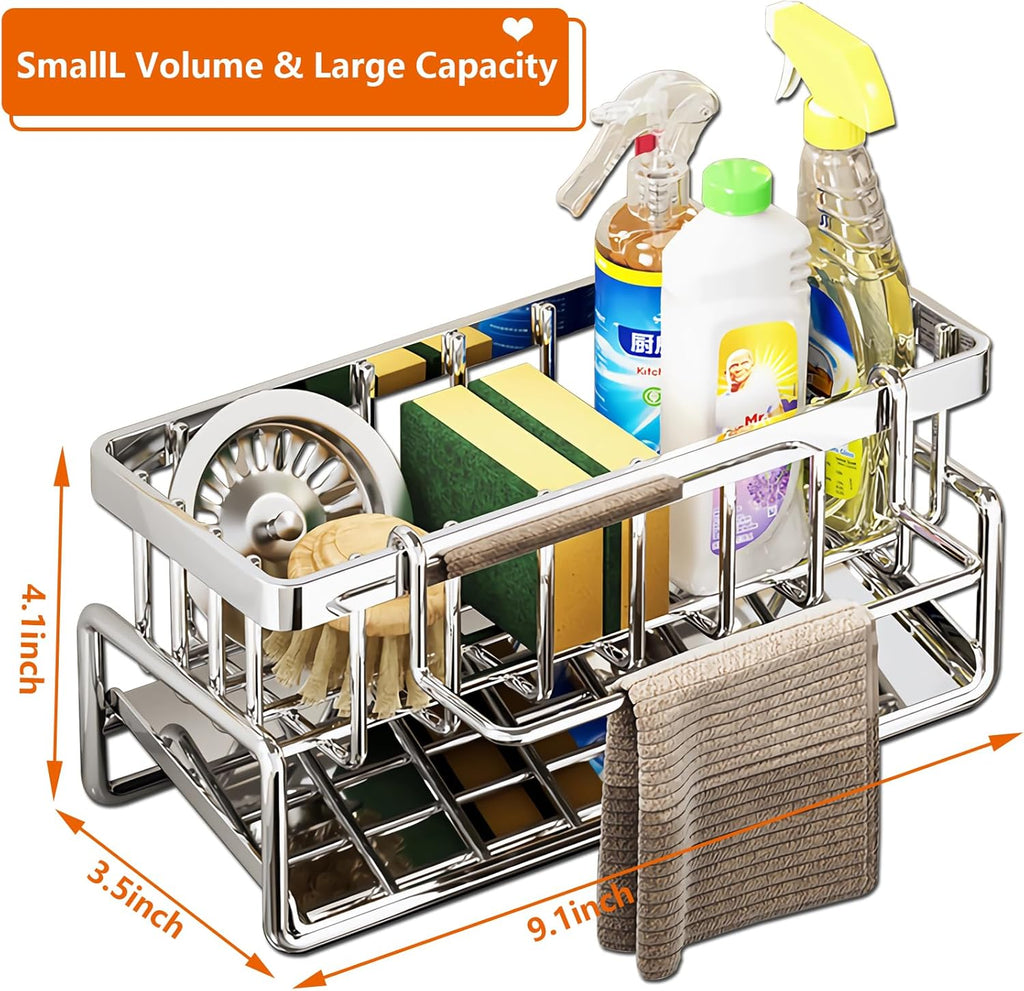 Sponge Holder for Kitchen Sink, Sink Caddy Organizers Stainless Steel,30°Tilt Self-Drainage,Sponge