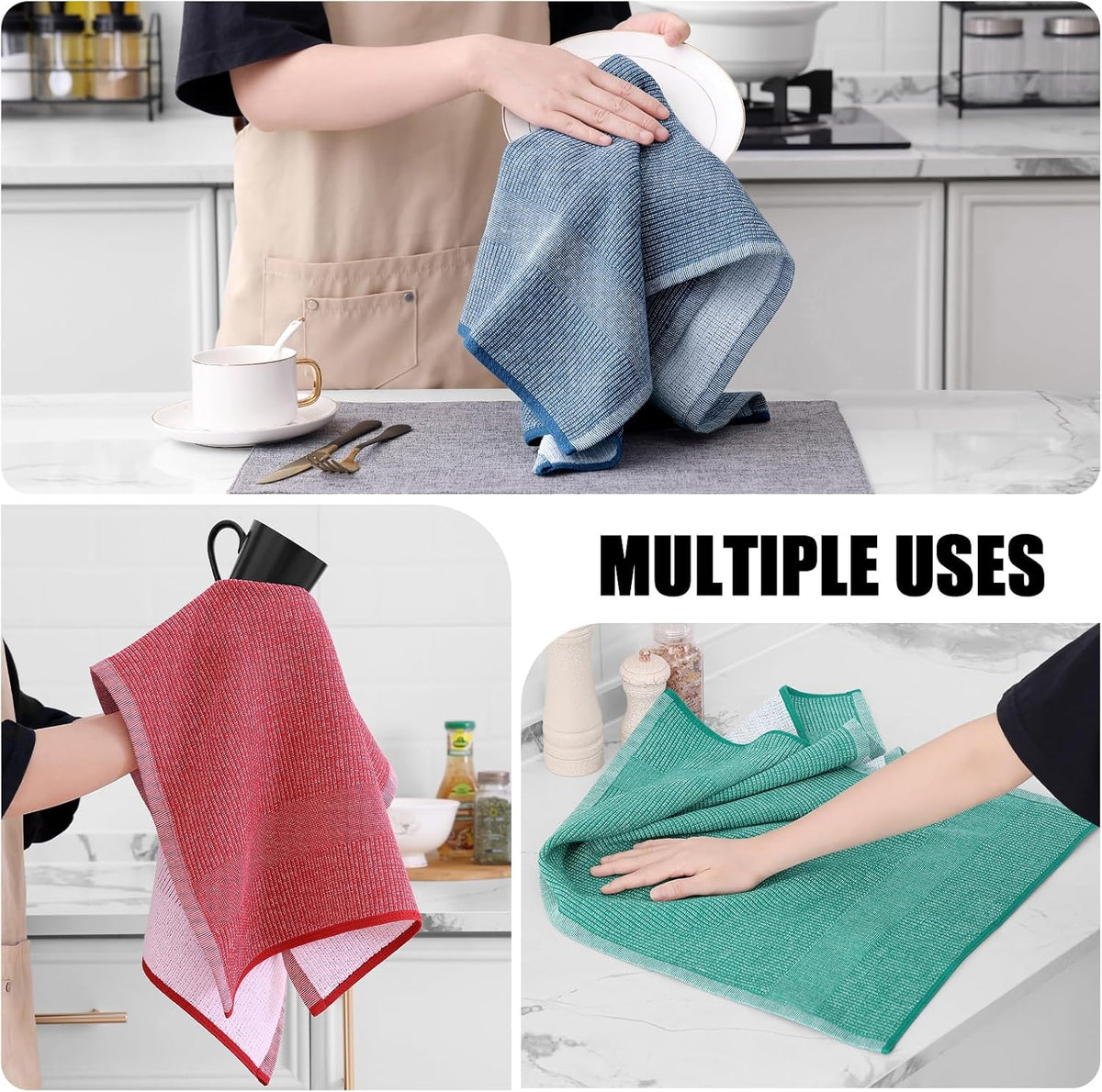 Homaxy Premium Kitchen Towels(18”x 28”, 12 Pack), Large Cotton Kitchen Hand Towels, Flat and Terry