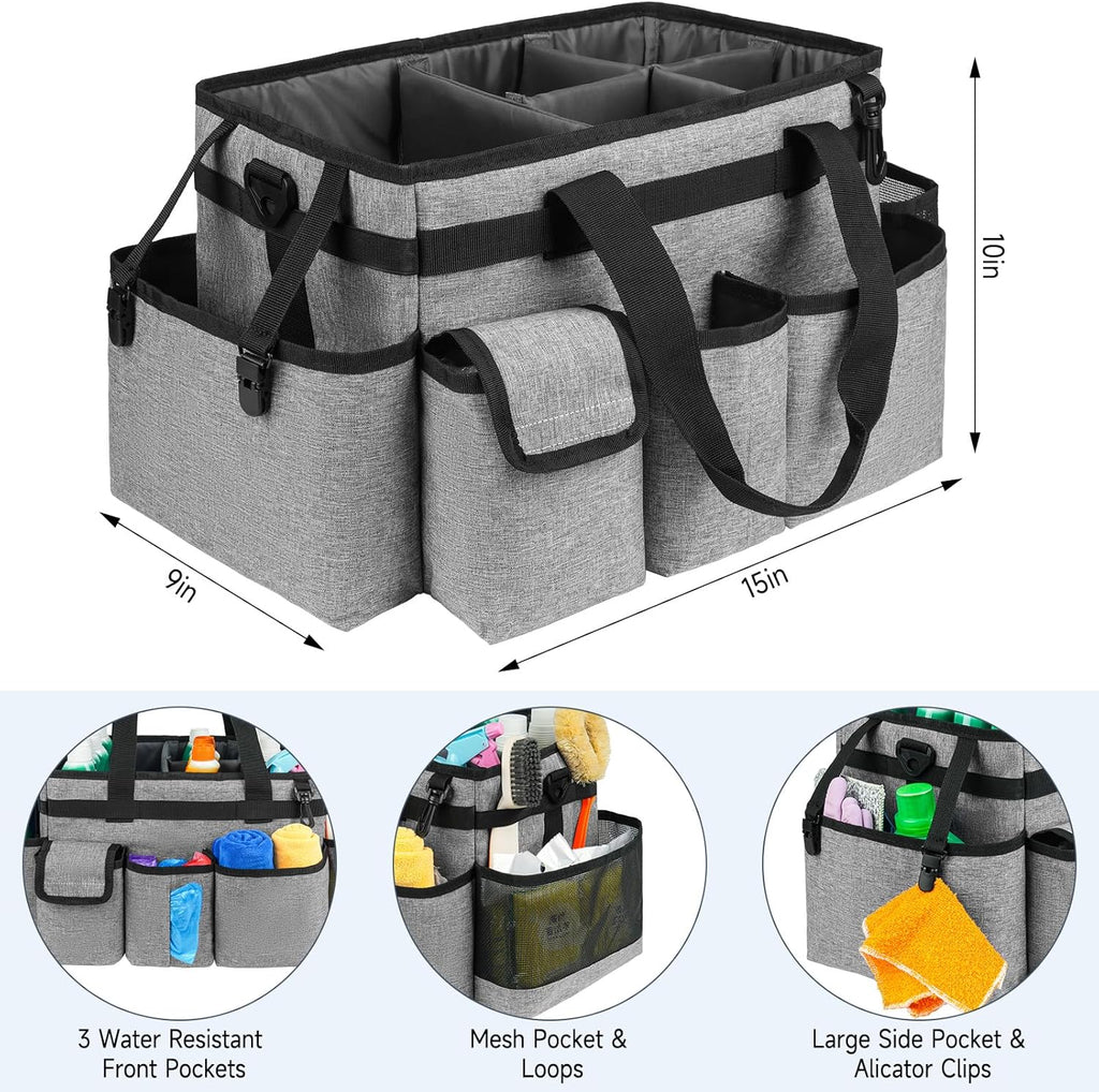 Cleaning Caddy Bag,Large Cleaning Supplies Organizer with Handle for Housekeepers,Gray