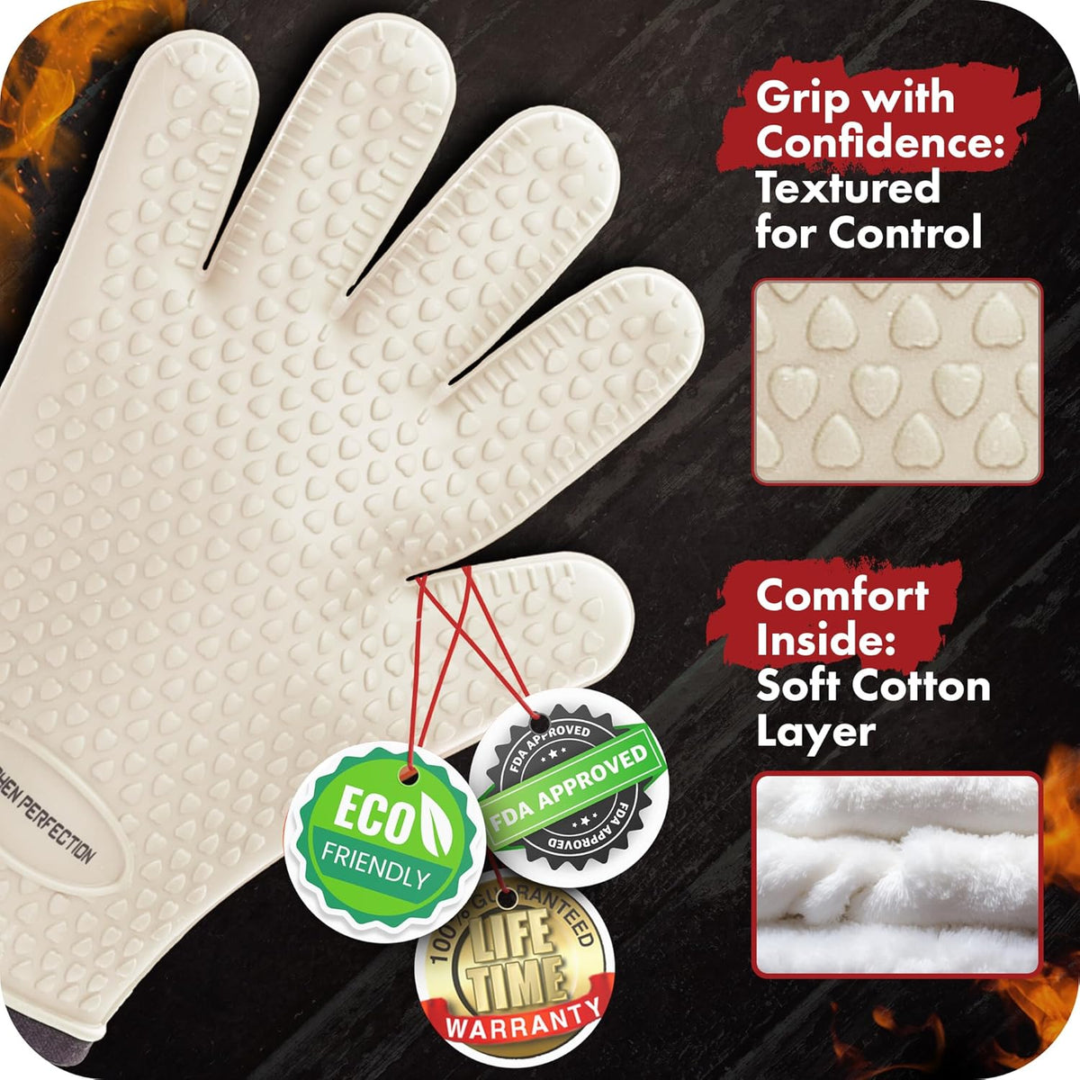 KITCHEN PERFECTION S Silicone Smoker Oven Gloves for Women -Extreme Heat Resistant BBQ Gloves