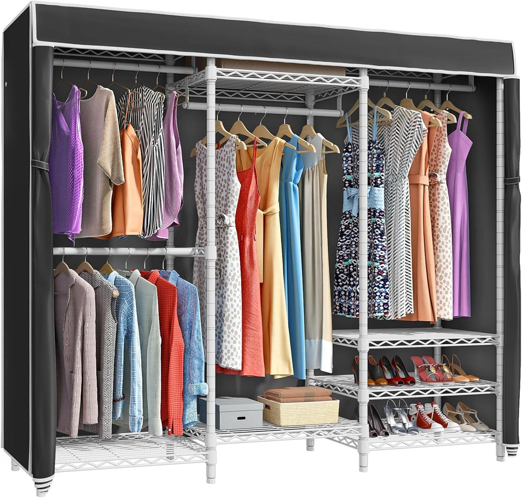 VIPEK V5C Bedroom Armoires Portable Clothes Closet Rack, White Metal Clothing Rack with Black