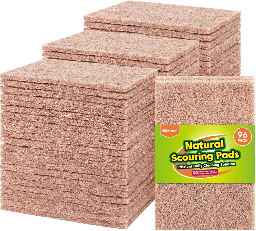 Natural Sisal Non-Scratch Scouring Pads, 96Pcs Plant Based Household Scour Pads for Kitchen, Garage