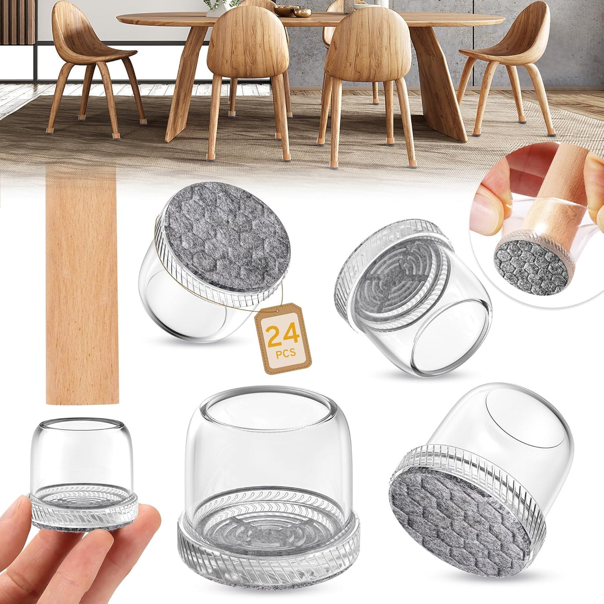 24PCS Round Chair Leg Floor Protectors, Furniture Sliders, Chair Leg Protectors for Hardwood