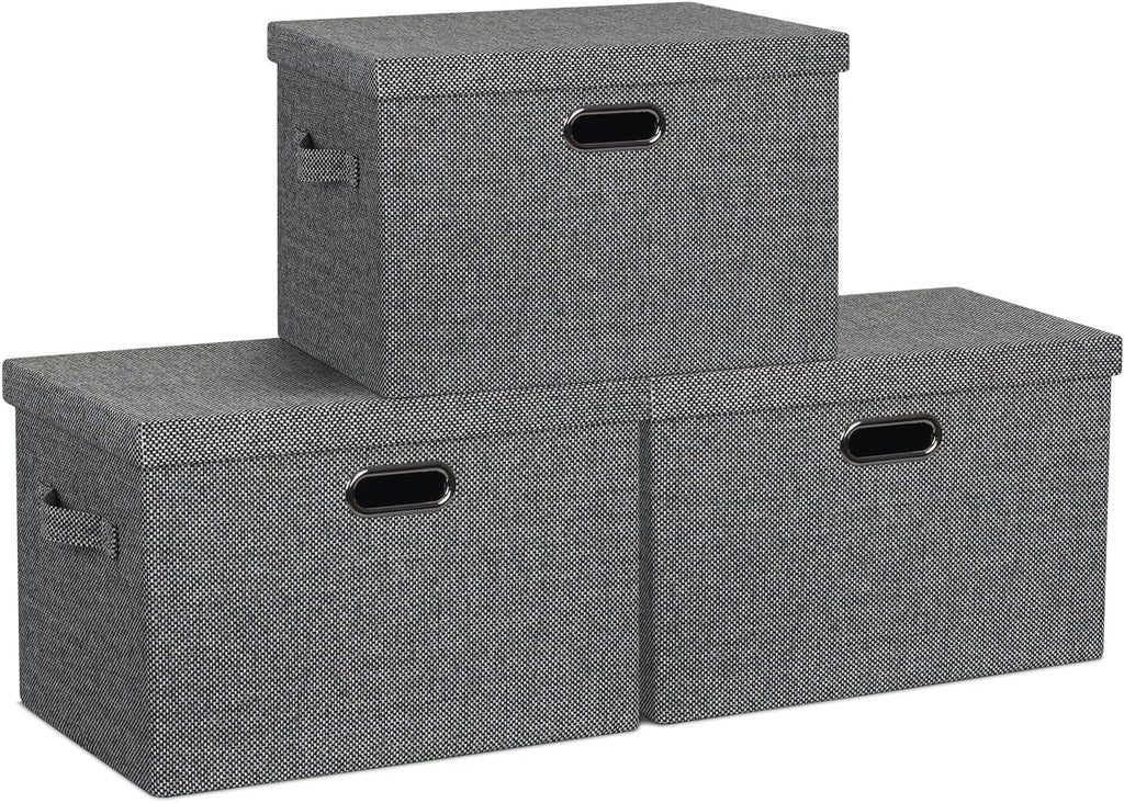 Large 17" 36 Quart Collapsible Stackable Storage Bins with Lids, 3 Packs Black and White Mix Linen