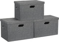 Large 17" 36 Quart Collapsible Stackable Storage Bins with Lids, 3 Packs Black and White Mix Linen