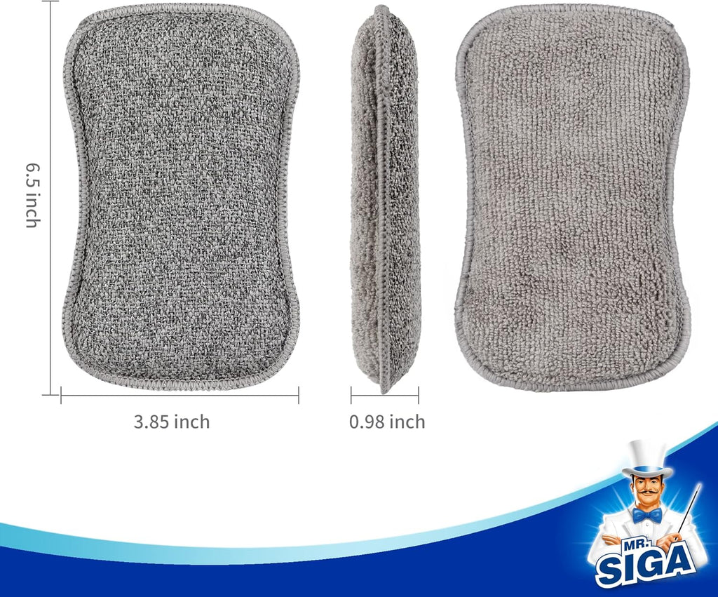 MR.SIGA Dual-Sided Scrub Sponges, Long lasting, Reusable Dishwashing Sponges for Kitchen, 6 Pack