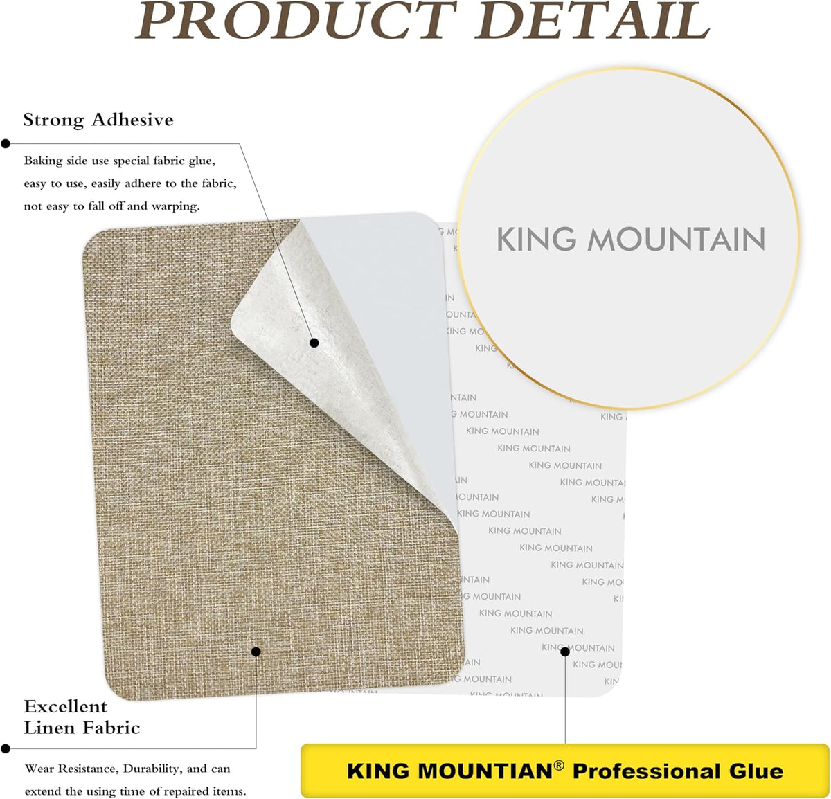 KING MOUNTAIN Coarse Linen Repair Patches, Self-Adhesive Linen Fabric Patches, 8X11 inch 2 PCS