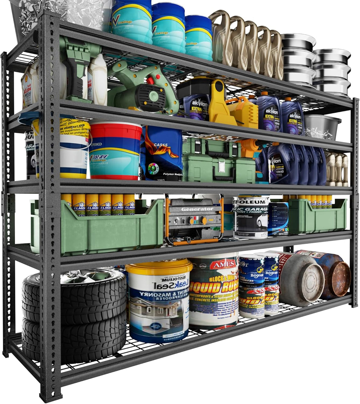 ROOMTEC Garage Shelving, 3300 LBS Capacity Storage Shelves Heavy Duty, 5 Tier Adjustable Metal