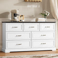 7 Drawer Dresser for Bedroom, 57" Wide Wooden Chest of Drawers, Rustic Farmhouse Dresser with Large