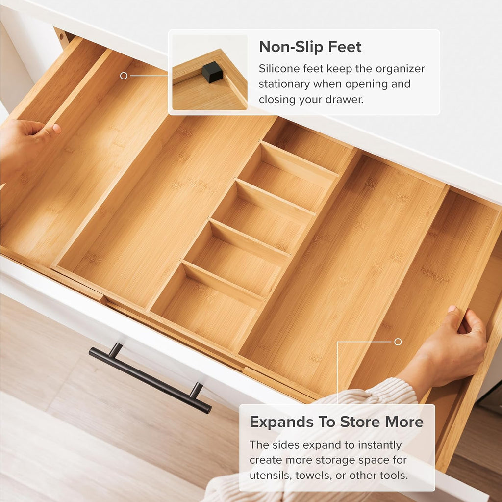 KitchenEdge Adjustable Kitchen Drawer Organizer for Utensils and Junk, Food-Safe Contract Grade