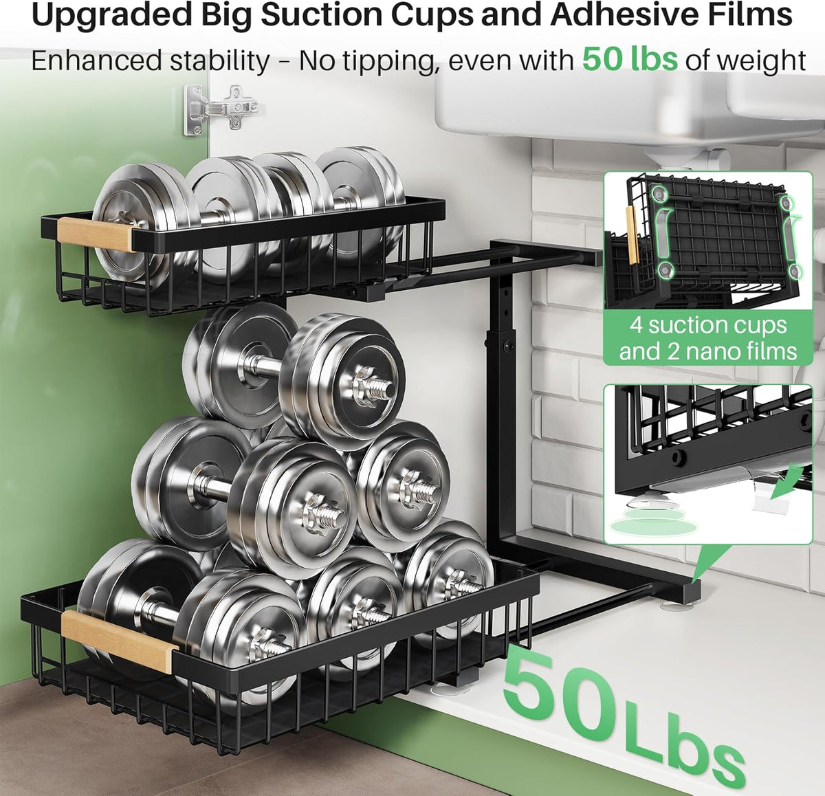 Under Sink Organizer, 2 Packs 2 Tier Under Sink Organizers and Storage, Slide out Pull out Cabinet