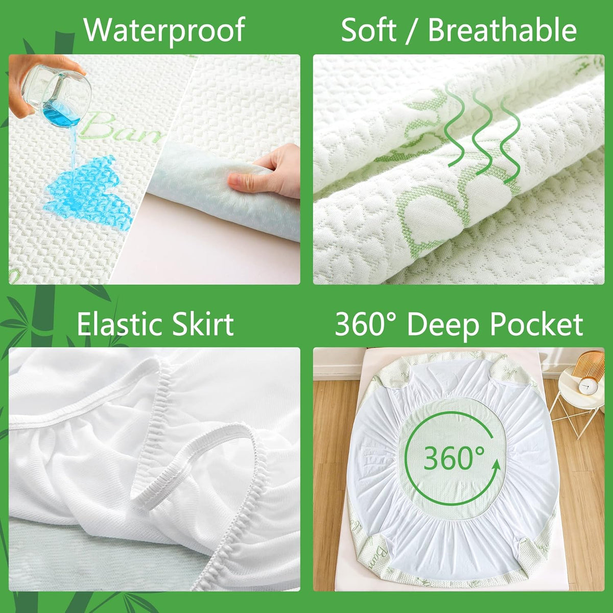 GOONIK 2 Pack Waterproof Crib Mattress Protector, Bamboo Viscose Breathable Crib Mattress Pad Cover