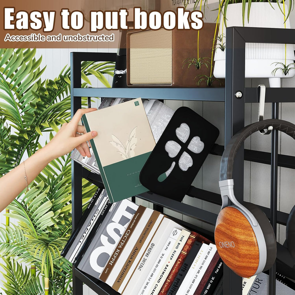 Book Carts 5 Tier 57.7x35.4x9.84 in Rolling Book Cart Large Capacity Bookshelf Storage Rack Mobile