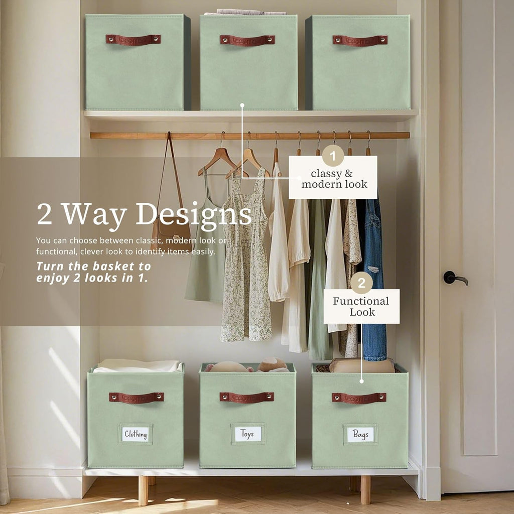 DECOMOMO Storage Baskets, 13x15x13 Storage Cube Bins with Labels for Organizing Shelves Kallax