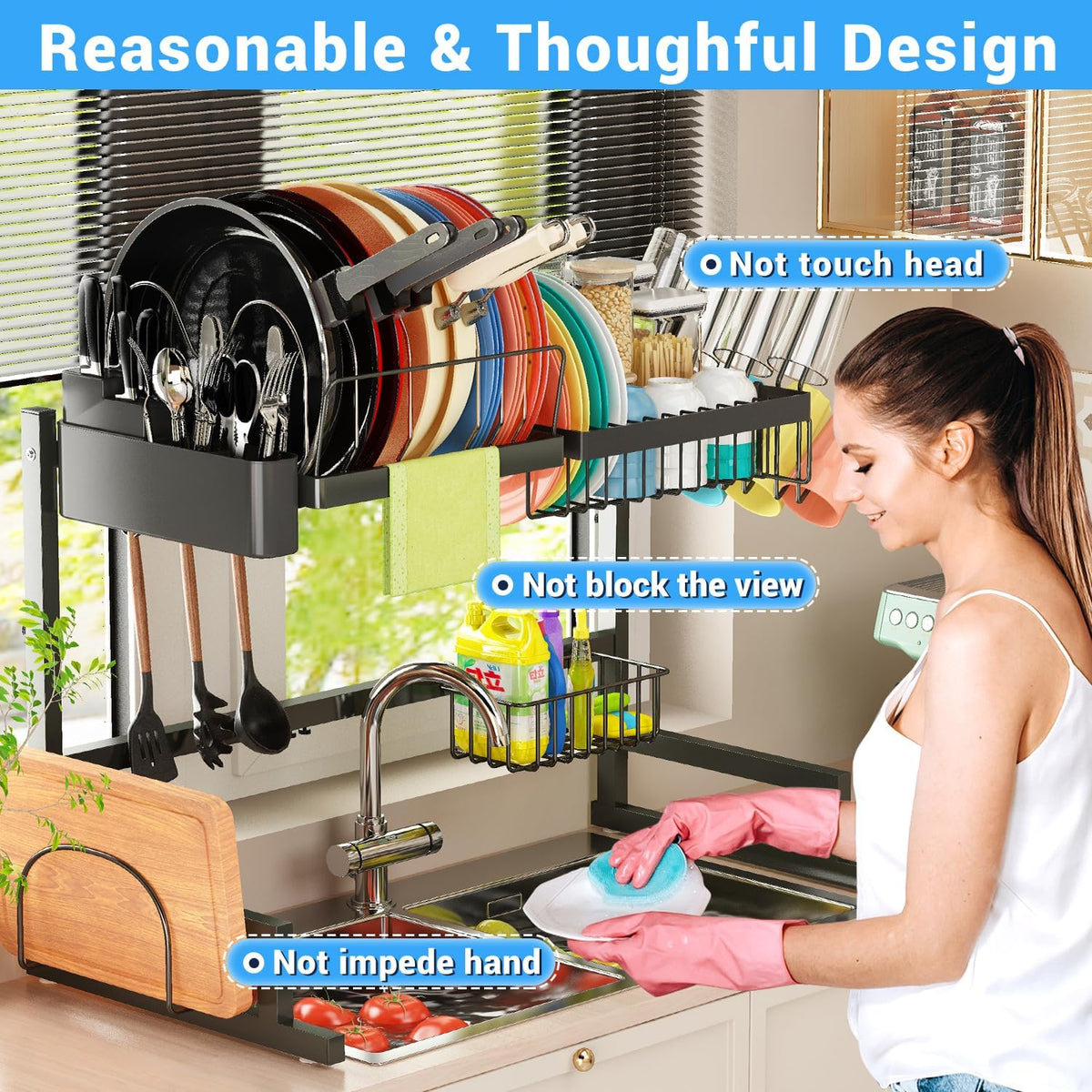 ADBIU 【Fit Sink 24"- 35.6" L 2024 Over The Sink Drying Rack (Expandable Dimension) Snap-On Design 2
