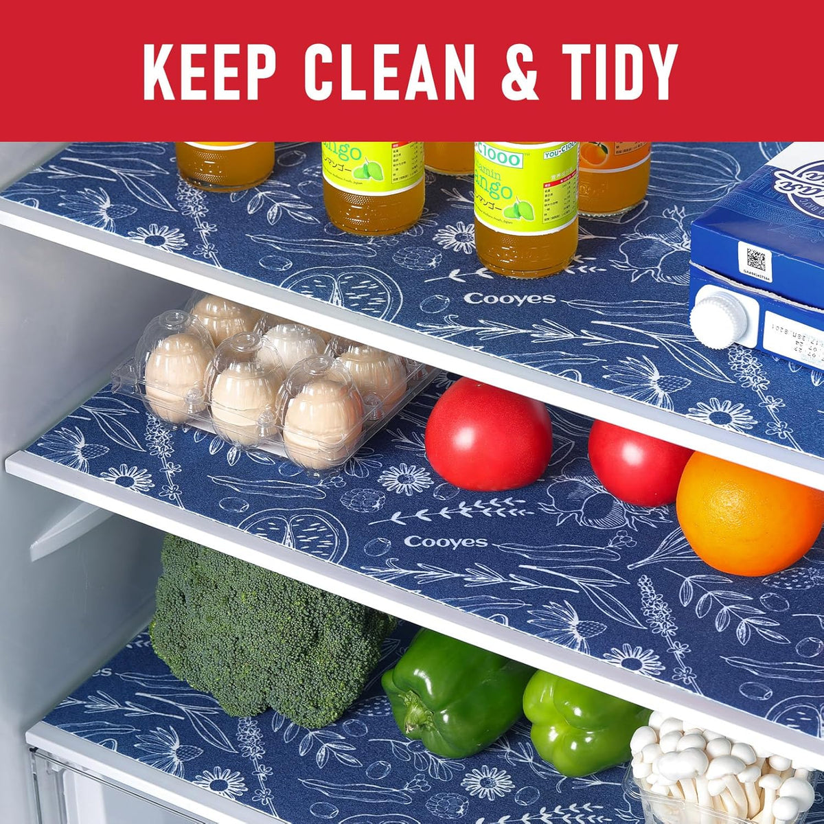 Cooyes 6 Pack Refrigerator Shelf Liners for French Door Fridge, 17.7" × 36" Extra Large, Non-Slip