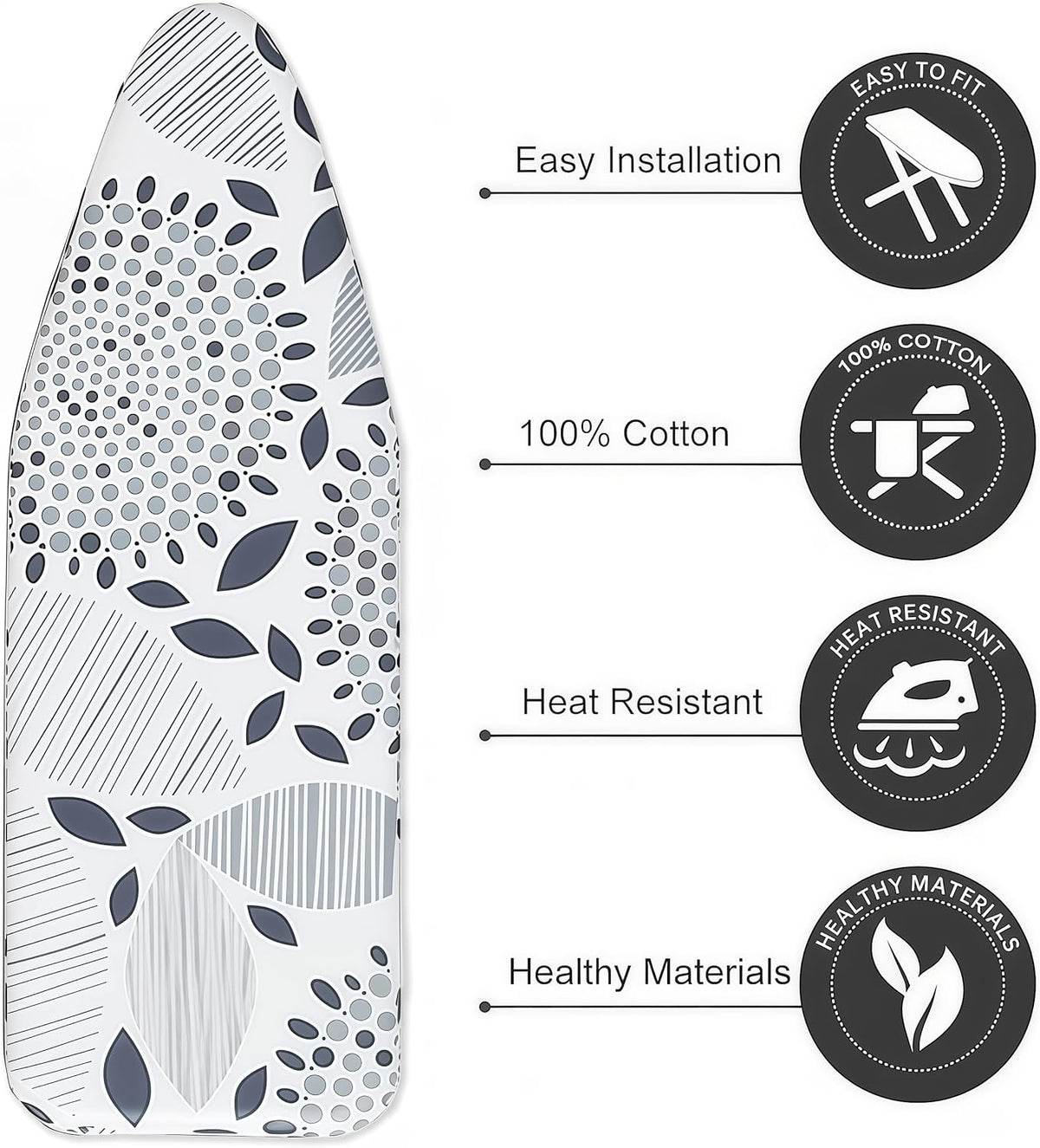Ironing Board Cover with Two 5MM Thick Feltpads,15"x48"Heat Resistant Replacement Ironing Board