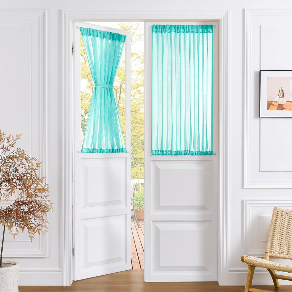 Tollpiz Short Sheer Door Curtains Closet Linen Textured Curtains Sheer Doorway Light Filtering