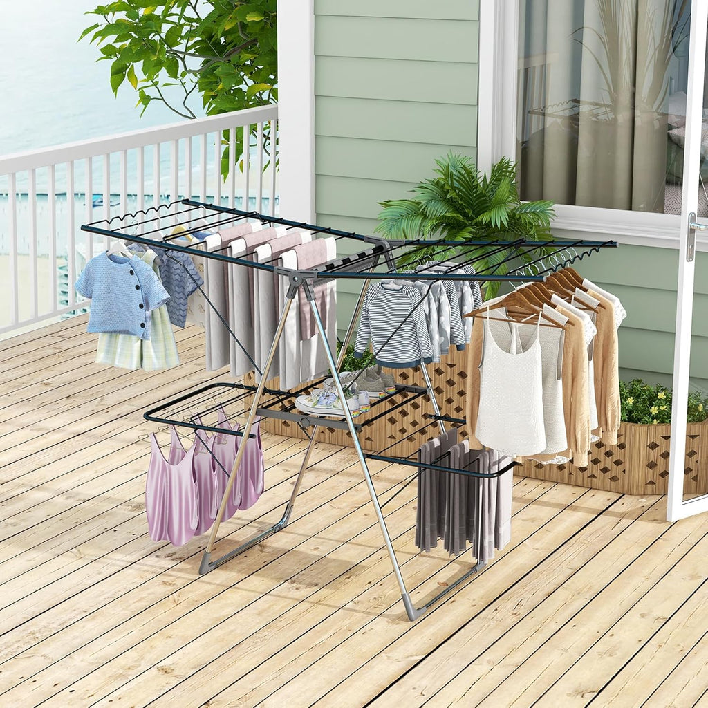 Giantex Clothes Drying Rack, Foldable Laundry Drying Rack with 33 Drying Rails, 3-Level Adjustable