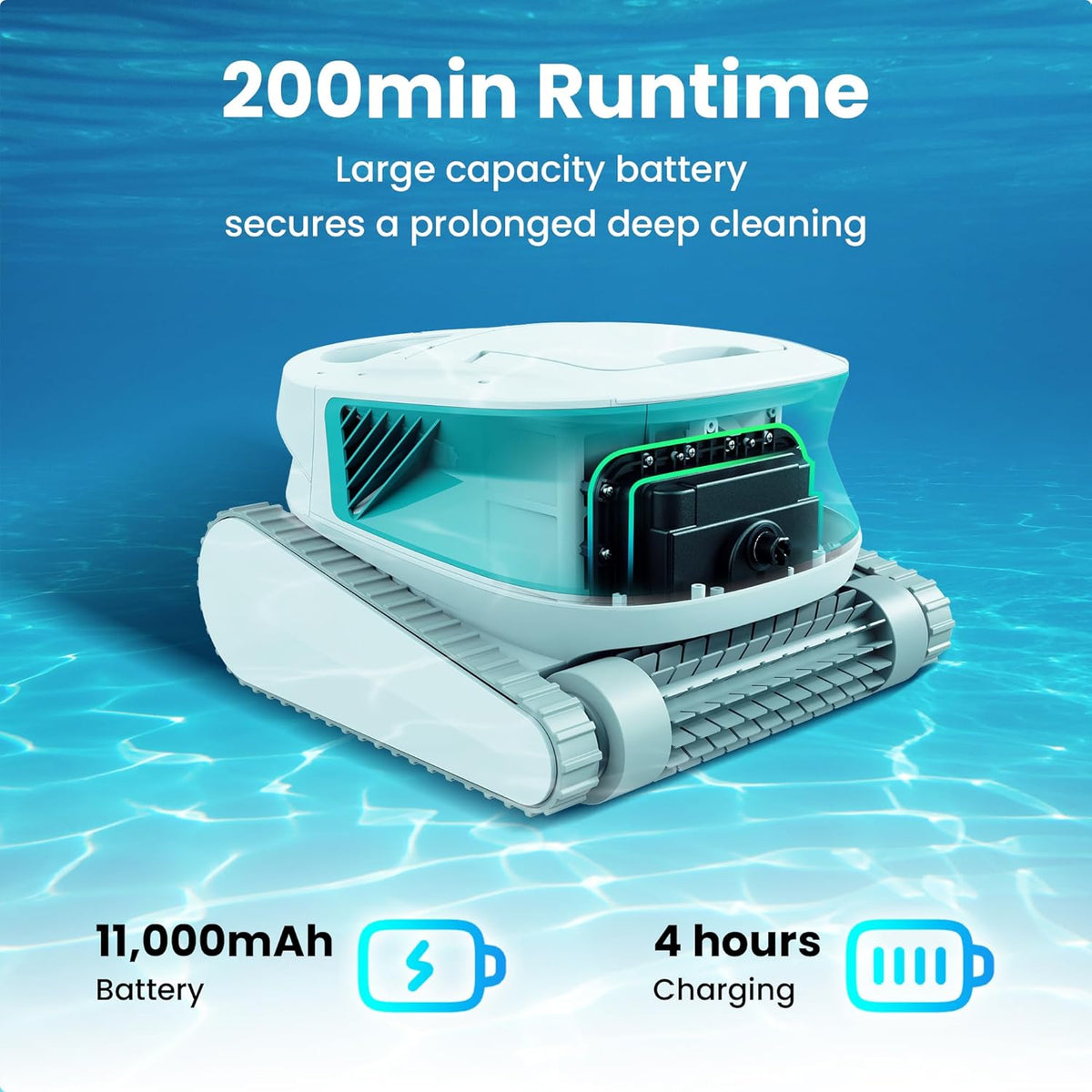 Poolmate Hydro 3 All-in-one Pool Vacuum Robot, 200mins Runtime Cordless Pool Cleaner, 2 150W