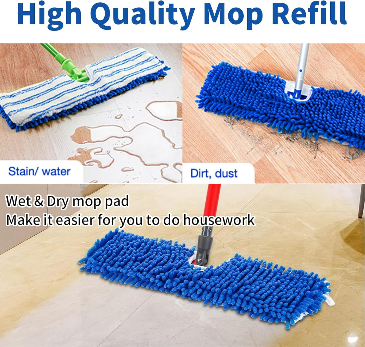 2 Pack Flip Mop Refills Compatible with O Cedar Mop, Flat Dust Mop Head Replacement for Dry & Wet