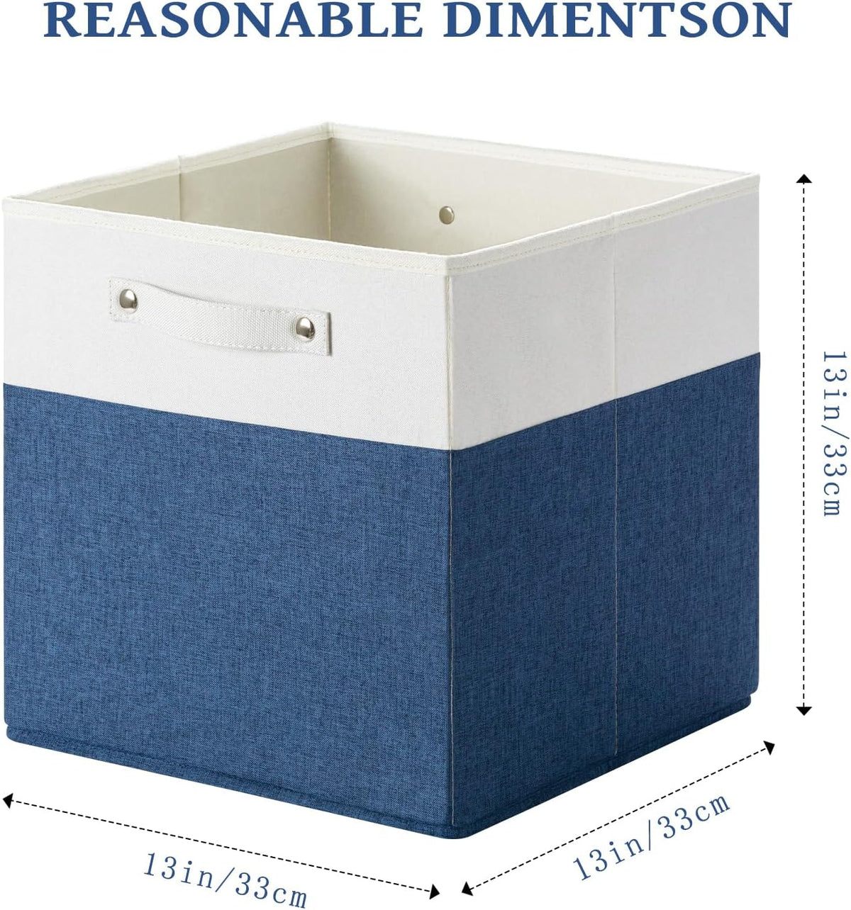 13 x 13 Inch Fine Linen Storage Bins with Handles，Fabric Cube Boxs，Collapsible Basket Organizers