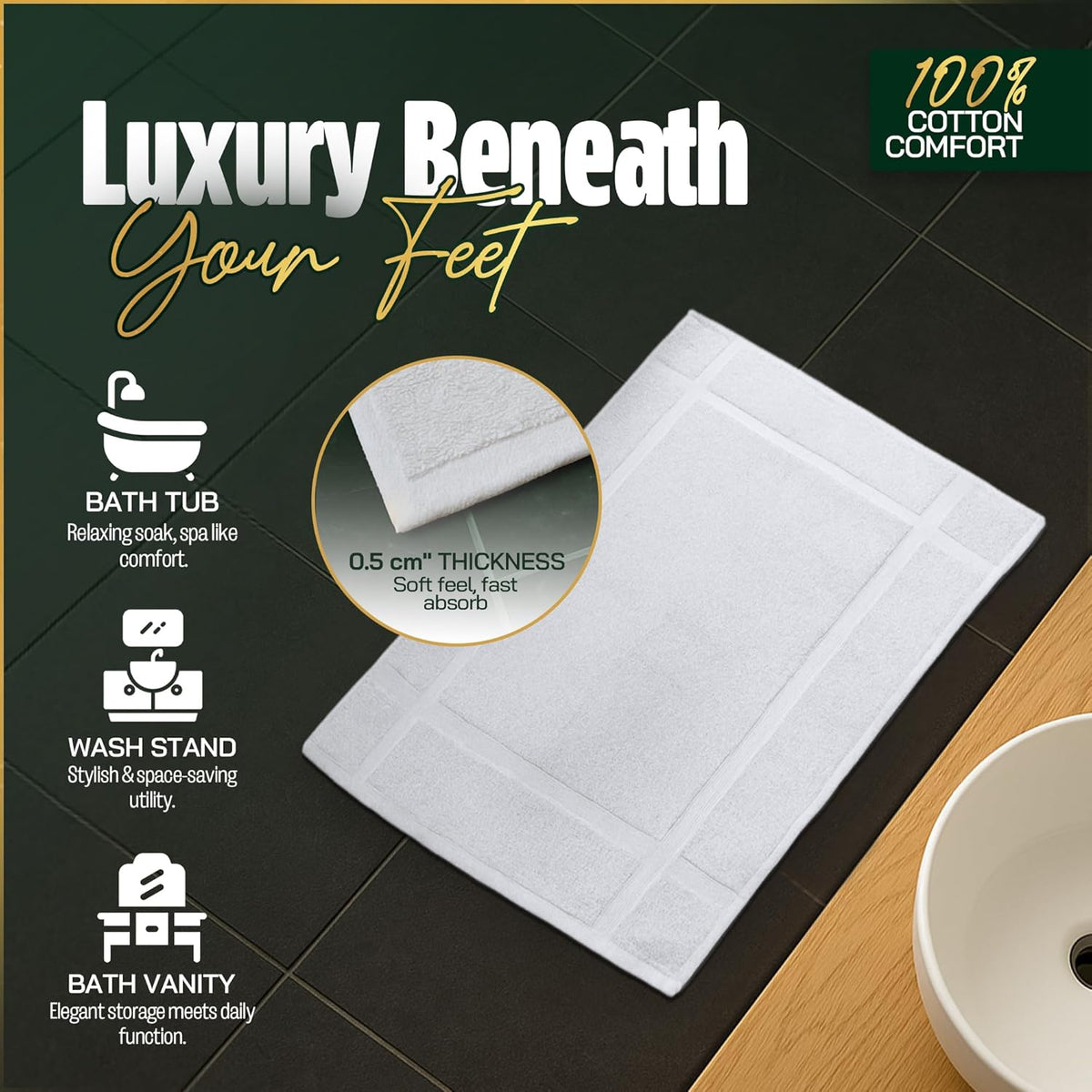 Pearl Linens Pack of 6 100% Cotton Bath Mat 18x25 inches, Soft & Absorbent Quick Dry Bathroom Mat