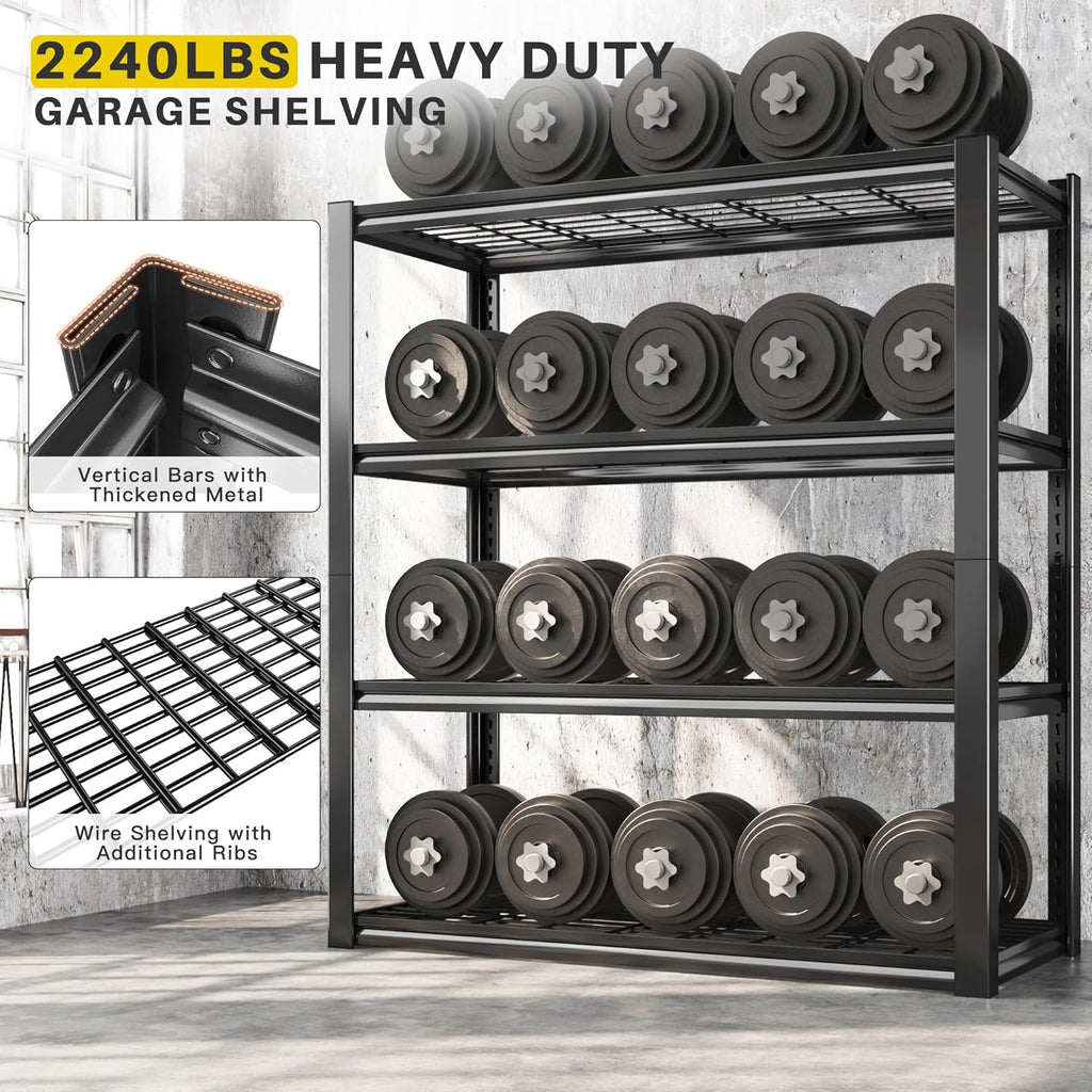 REIBII 40" W Garage Shelving 2240 LBS Storage Shelves Adjustable Metal Shelving Heavy Duty 4 Tier