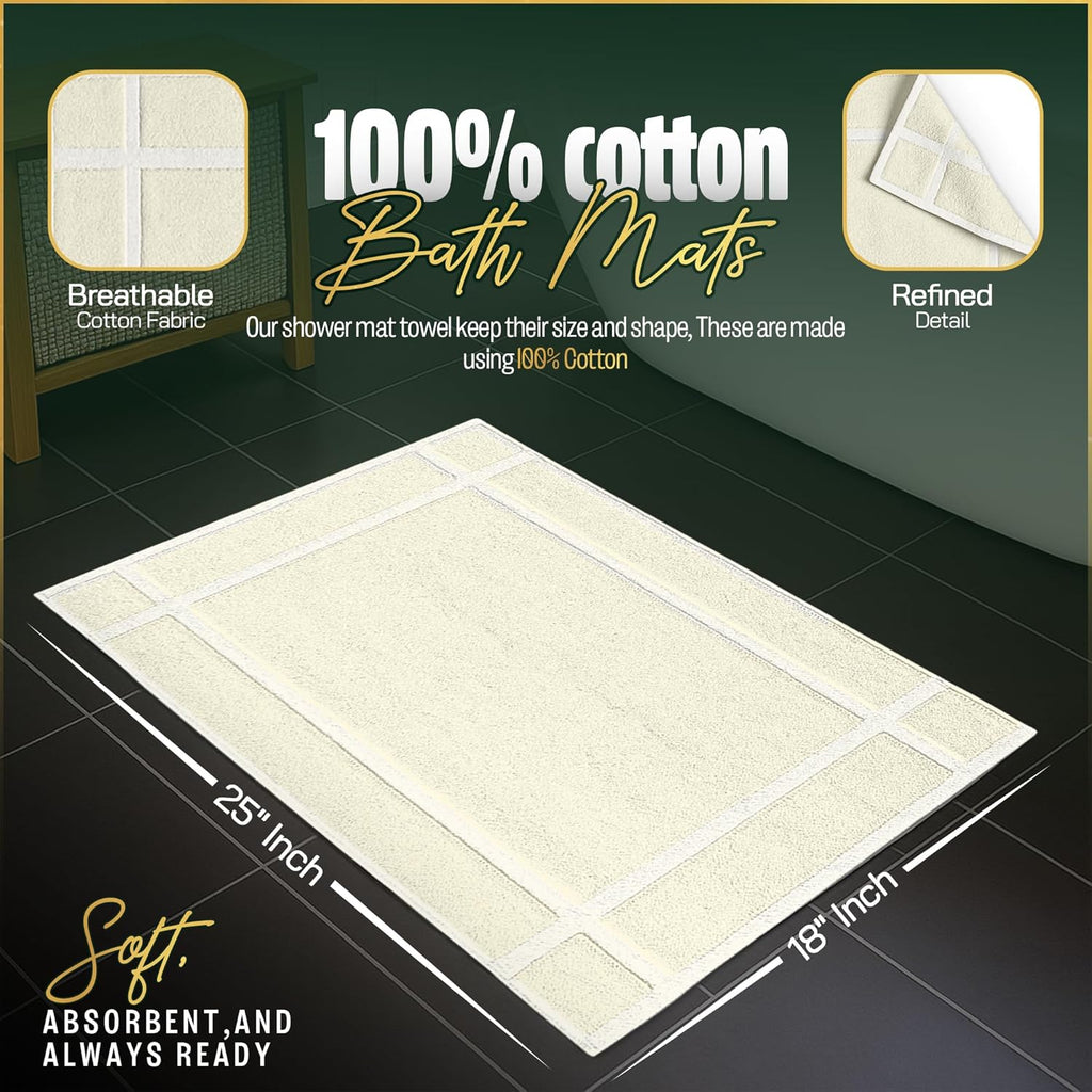 Pearl Linens Pack of 2 100% Cotton Bath Mat 18x25 inches, Soft & Absorbent Quick Dry Bathroom Mats