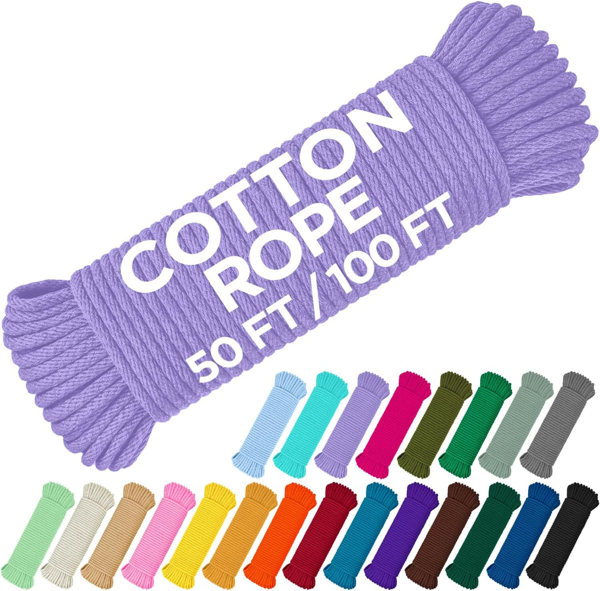 TECEUM Cotton Rope 3/16” (5 mm) – 50 FT – Strong All-Purpose Braided Rope – Natural Cotton – for