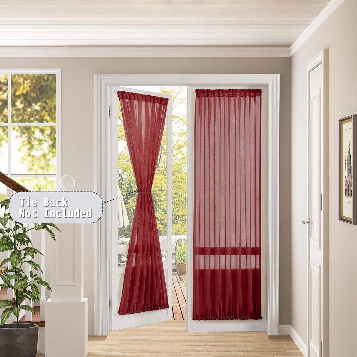Tollpiz Sheer Door Curtains Closet Linen Textured Curtains Sheer Doorway Light Filtering Voile Rod