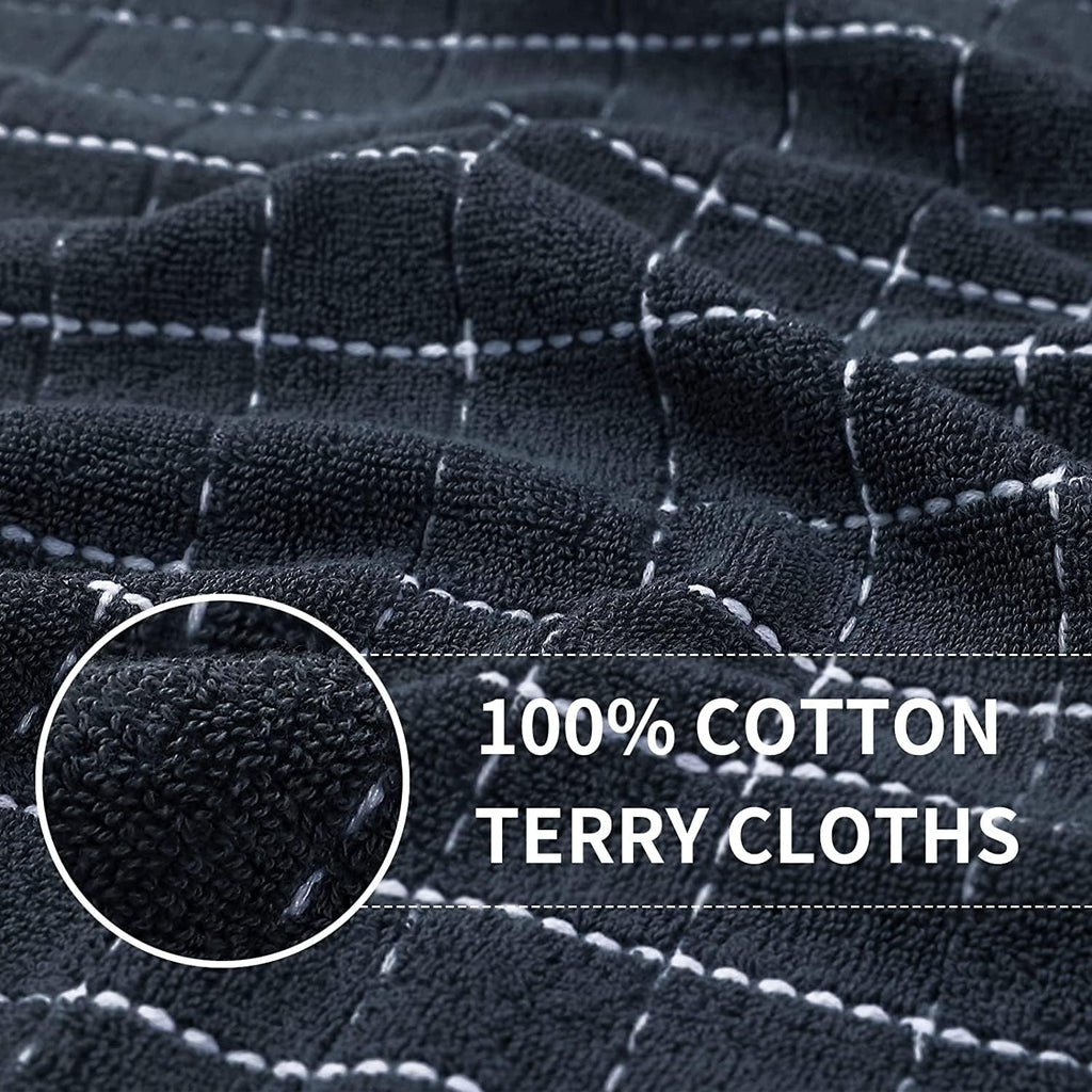 Homaxy 100% Cotton Terry Kitchen Towels(Dark Grey, 13 x 28 inches), Checkered Designed, Soft and