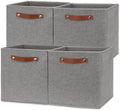 Temary 12x12 Storage Cube Bins 4 Pack Fabric Storage Cubes Storage Bins with Leather Handles