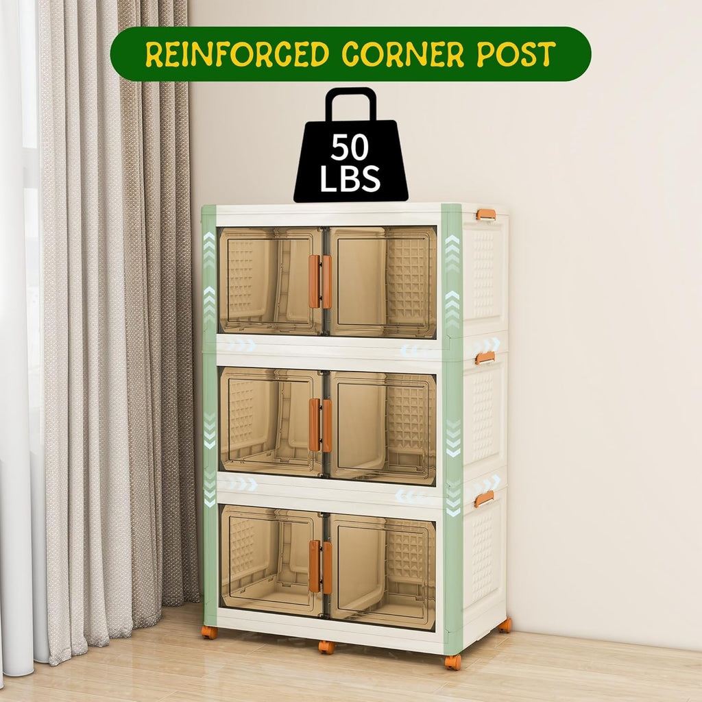 3 Tier Extra Large Stackable Storage Bins with 1 Lid 155 QT/Tier, Collapsible Plastic Box Storage